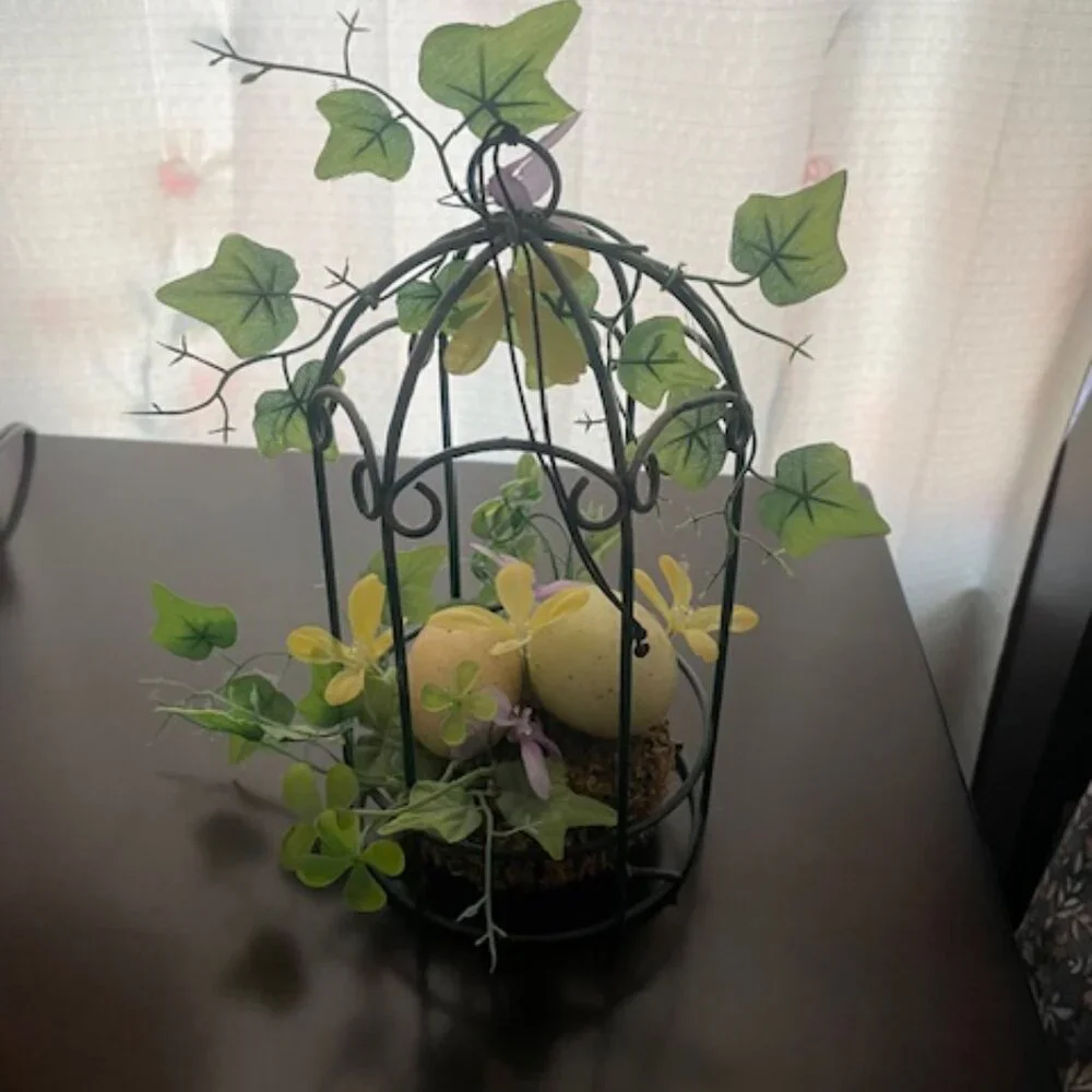 Decorative birdcage floral arrangements with eggs and greenery - Picture 3 of 3